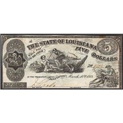 1862 $5 The State of Louisiana Obsolete Note