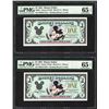 Image 1 : Lot of (2) Consecutive 1991 $1 Disney Dollars Notes PMG Gem Uncirculated 65EPQ