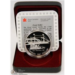 1991 CANADIAN PROOF SILVER DOLLAR IN DISPLAY
