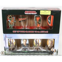 NEW DEADPOOL AND PRINCESS BRIDE 4 PC GLASS SETS.