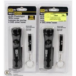 2 NEW FIX IT 6LED FLASHLIGHTS WITH LASER