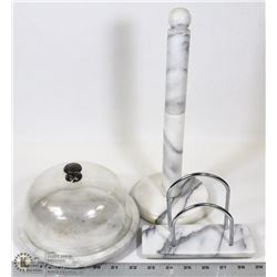 MARBLE KITCHEN SET (LIDDED DISH, NAPKIN HOLDER,