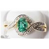 Image 1 : 1) STERLING SILVER GOLD PLATED W/ EMERALD RING