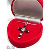 Image 2 : 3)STERLING SILVER GARNET CROSS PENDANT W/ CHAIN