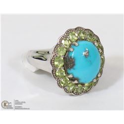 4) STERLING SILVER WITH TURQUOISE & PERIDOT RING