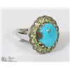 Image 1 : 4) STERLING SILVER WITH TURQUOISE & PERIDOT RING