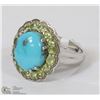 Image 2 : 4) STERLING SILVER WITH TURQUOISE & PERIDOT RING