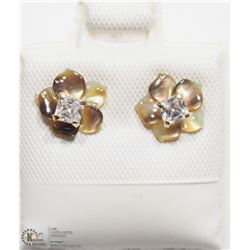 5) 14KT 2N1 CZ EARRINGS W/MOTHER OF PEARL JACKET