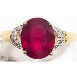 8)STERLING SILVER RUBY WITH 2 DIAMOND RING