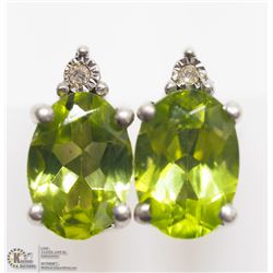 12) STERLING SILVER PERIDOT DIAMOND EARRINGS