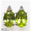Image 1 : 12) STERLING SILVER PERIDOT DIAMOND EARRINGS