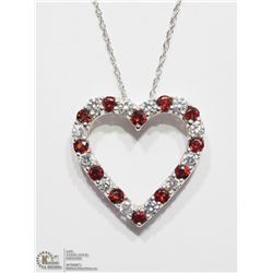 14) STERLING SILVER GARNET PENDANT WITH CHAIN