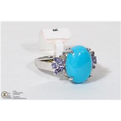18) ST. SILVER TURQUOISE TANZANITE DIAMOND RING