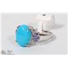 Image 2 : 18) ST. SILVER TURQUOISE TANZANITE DIAMOND RING