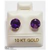 Image 1 : 19) 10KT GOLD GENUINE AMETHYST EARRINGS