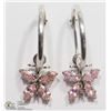 Image 1 : 24) 14KT HOOP PINK CZ BUTTERFLY EARRINGS