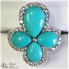Image 1 : 37) STERLING SILVER TURQUOISE W/WHITE TOPAZ RING