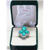 Image 2 : 37) STERLING SILVER TURQUOISE W/WHITE TOPAZ RING