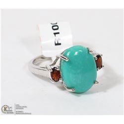 42) STERLING SILVER ARIZONA TURQUOISE GARNET RING