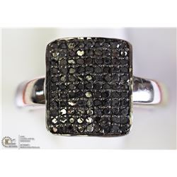 46) ST. SILVER RHODIUM PLATED BLACK DIAMONDS RING