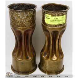 PAIR OF WWI HOWITZER SHELL TRENCH ART ENGRAVED