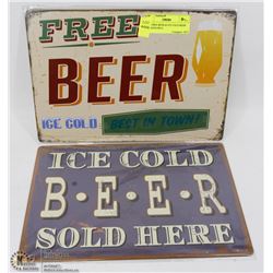 NEW FREE BEER & ICE COLD BEER TIN SIGNS 8X12.