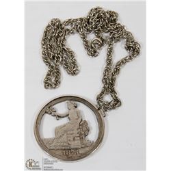 1873 USA TRADE DOLLAR FOLK ART NECKLACE.