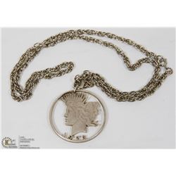 1923 USA PEACE DOLLAR FOLK ART NECKLACE.