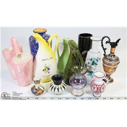 BOX OF SMALL AND DECORATIVE VASES