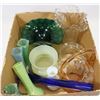 Image 1 : BOX OF ASSORTED VASES, INCL 1 BLUE GREEN, SWIRL