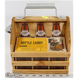 WOODEN BOTTLE CADDY WITH BUILT-IN BOTTLE OPENER