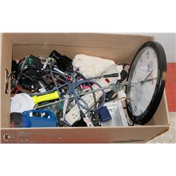 LARGE BOX OF SHOP ITEMS, FLASHLIGHTS, NEW SPARK