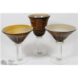 SET OF 3 SWIRL MARTINI GLASSES/DECOR