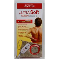 SUNBEAM ULTRA SOFT HEATING PAD WITH INTEGRATED TIES