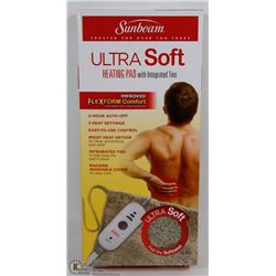 SUNBEAM ULTRA SOFT HEATING PAD WITH INTEGRATED TIES
