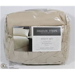DAMASK STRIPE QUEEN SIZE SHEET SET