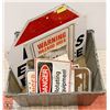 BOX OF ASSORTED METAL SIGNS.
