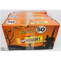 FOUR BOXES OF 50 TREAT SIZE CHOCOLATE BARS