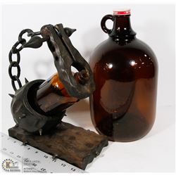 ANTIQUE BOTTLE HOLDER WIT ANTIQUE DOG AND SUDS,