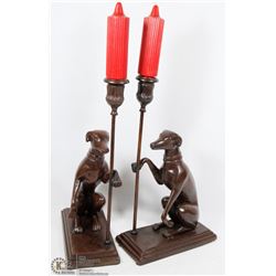 2 CAST METAL DOG (GREYHOUND) CANDLE HOLDERS