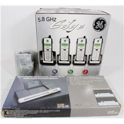 LOT WITH CORDLESS PHONE KIT , INCL 4 HANDSETS,