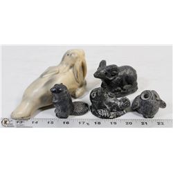 BOX OF SOAP STONE CARVINGS - 5 PIECES