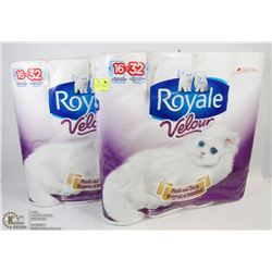 2 DOUBLE 16 ROLLS OF  ROYALE VELOUR TOILET