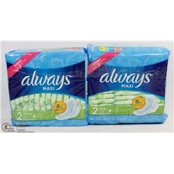 TWO PACKS OF ALWAYS MAXI PADS LONG SUPER