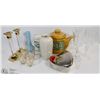 Image 1 : BOX OF CANDLE HOLDERS/TEA POT/GLASSES & ETC.