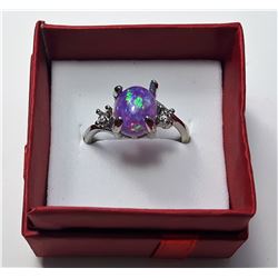 13 - FIRE OPAL & WHITE TOPAZ RING