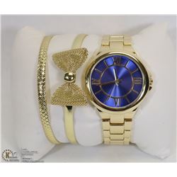 NEW GOLD TONE ROMAN NUMERAL WATCH WITH MATCHING
