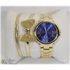 Image 1 : NEW GOLD TONE ROMAN NUMERAL WATCH WITH MATCHING