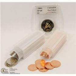 2004 CANADA $2 TEST TOKEN SP68, 1970 UNC ROLL OF