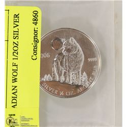 2006 CANADIAN WOLF 1/2OZ SILVER COIN.